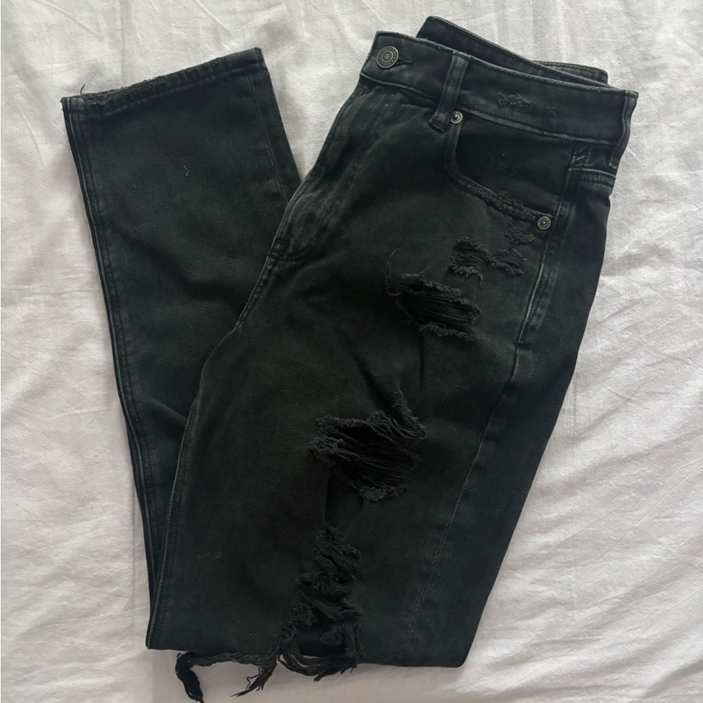 American Eagle Black Comfort Stretch Waistband Distressed Jean